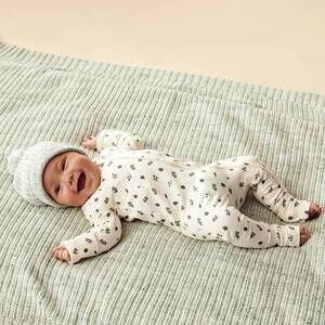 NEW WILSON + FRENCHY newborn's footed organic cotton zipsuit in twilight leaf